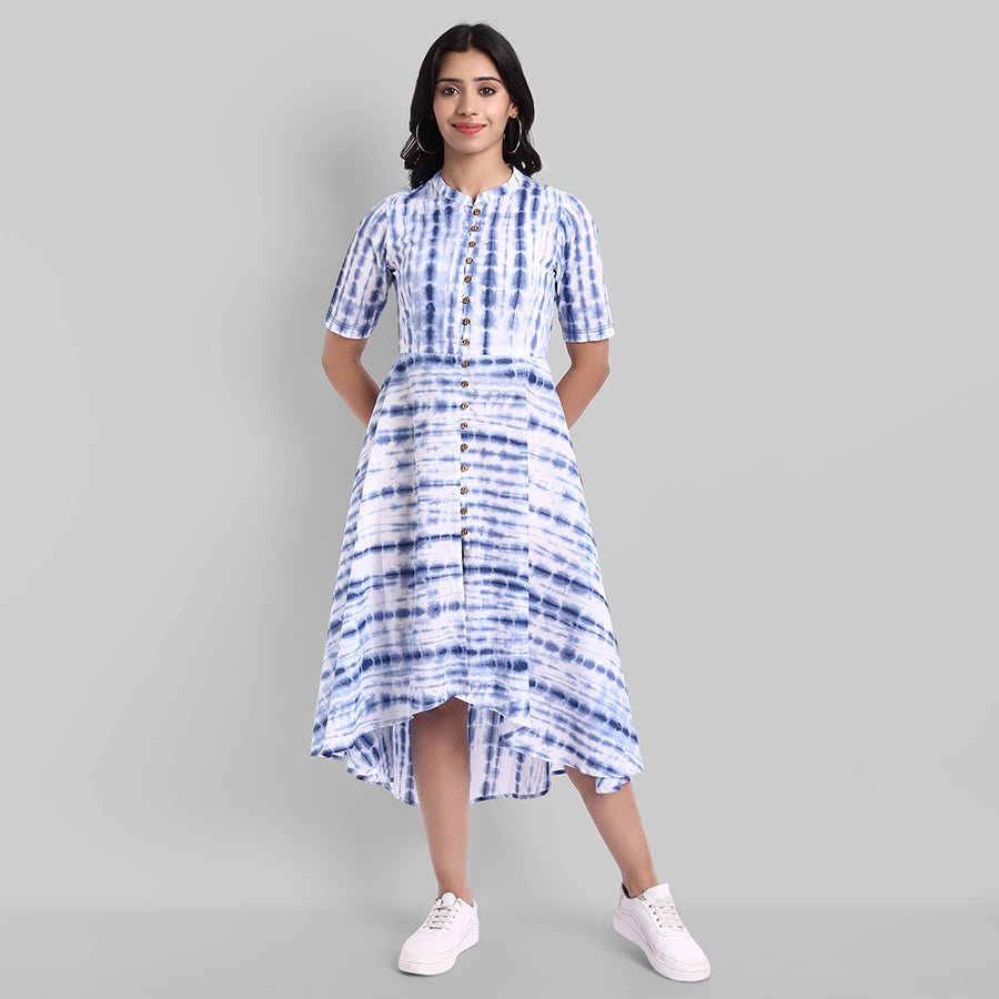 Shibori Print Front Open High-Low Dress