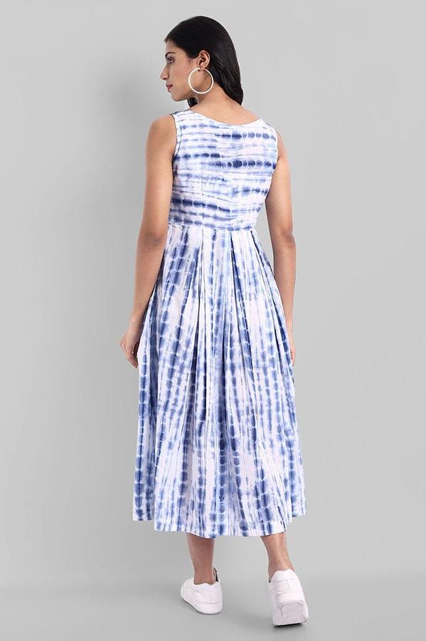 Shibori Print Sleeveless Pleated Dress