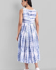 Shibori Print Sleeveless Pleated Dress