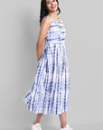 Shibori Print Sleeveless Pleated Dress