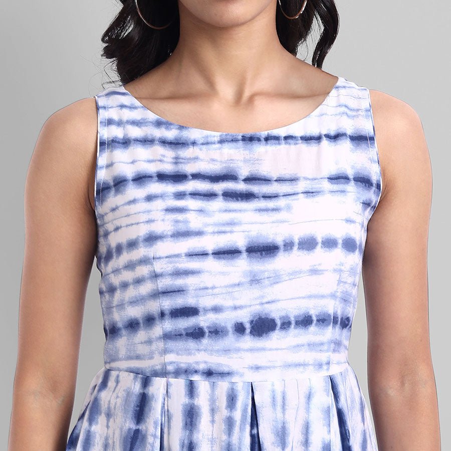 Shibori Print Sleeveless Pleated Dress