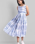 Shibori Print Sleeveless Pleated Dress