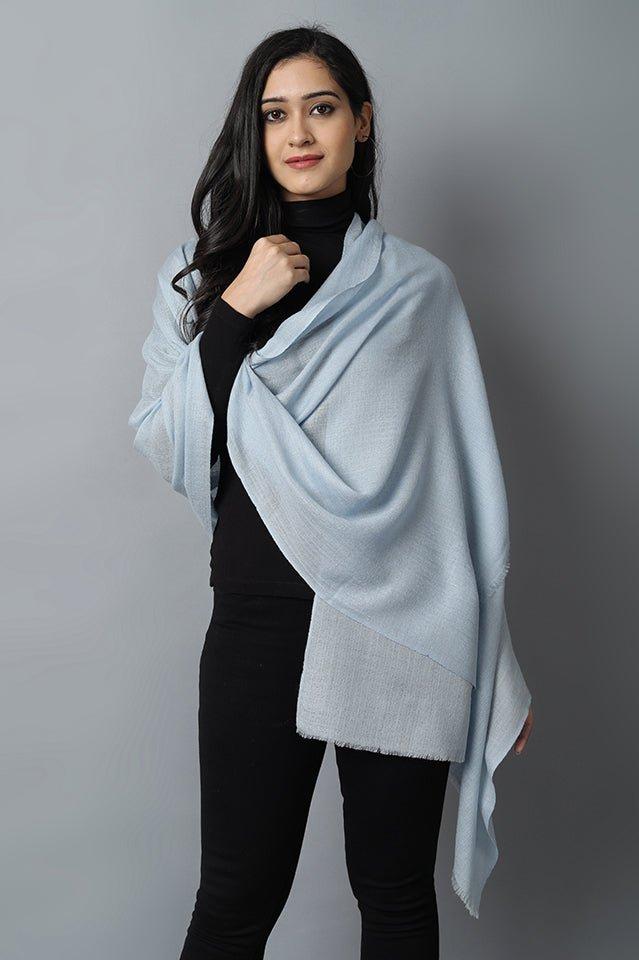 Dark Gray Sky Blue Cashmere-Pashmina Stole