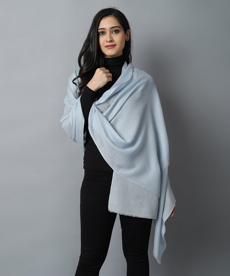 Dark Gray Sky Blue Cashmere-Pashmina Stole