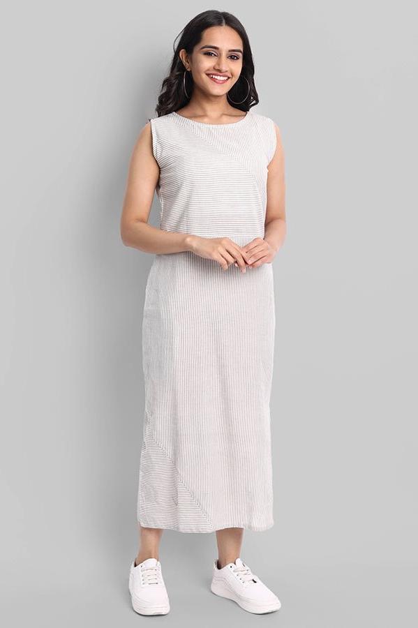 Light Gray Sleeveless Striped Cotton Long Dress