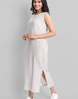 Light Gray Sleeveless Striped Cotton Long Dress