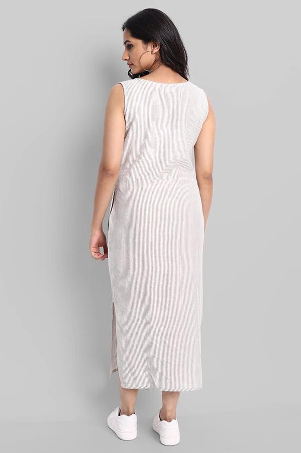 Light Gray Sleeveless Striped Cotton Long Dress