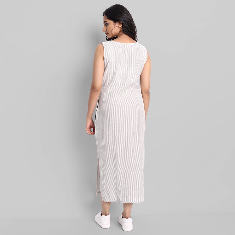 Light Gray Sleeveless Striped Cotton Long Dress