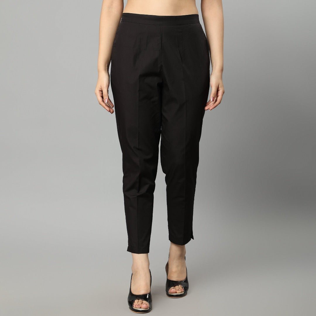 Black Straight Fit Black Cotton Drainpipe Pants