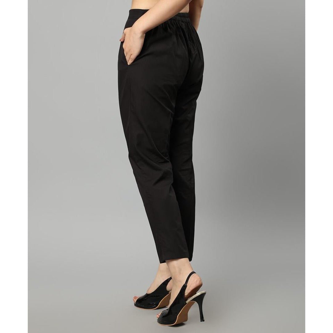 Black Straight Fit Black Cotton Drainpipe Pants