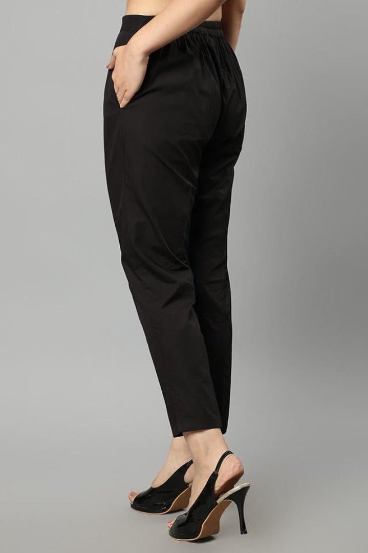 Black Straight Fit Black Cotton Drainpipe Pants