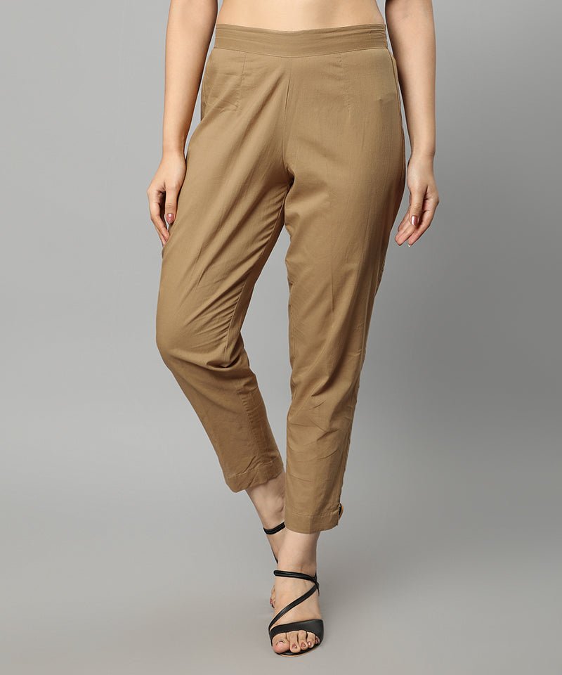 Rosy Brown Straight Fit Camel Drainpipe Pants