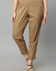 Rosy Brown Straight Fit Camel Drainpipe Pants