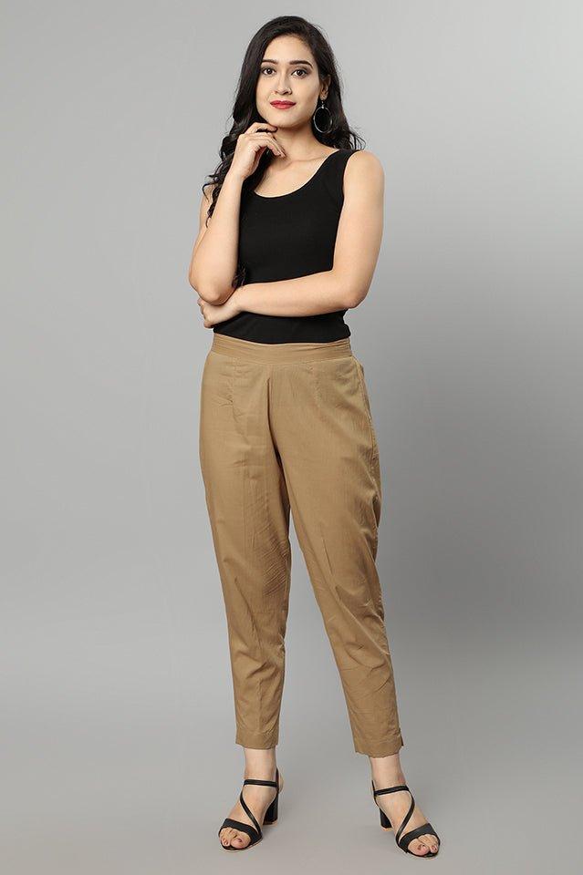 Rosy Brown Straight Fit Camel Drainpipe Pants