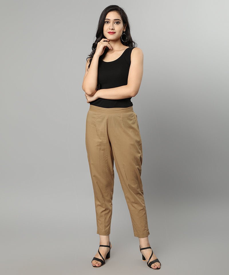 Rosy Brown Straight Fit Camel Drainpipe Pants