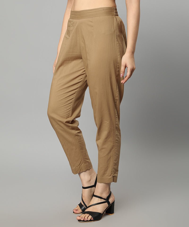 Dark Khaki Straight Fit Camel Drainpipe Pants