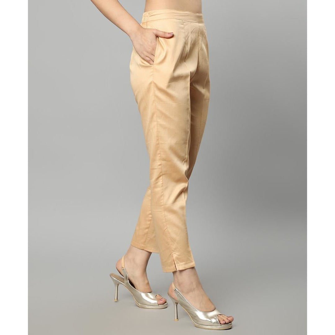 Tan Straight Fit Beige Drainpipe Pants