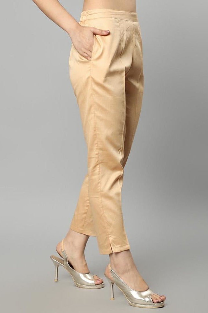 Tan Straight Fit Beige Drainpipe Pants