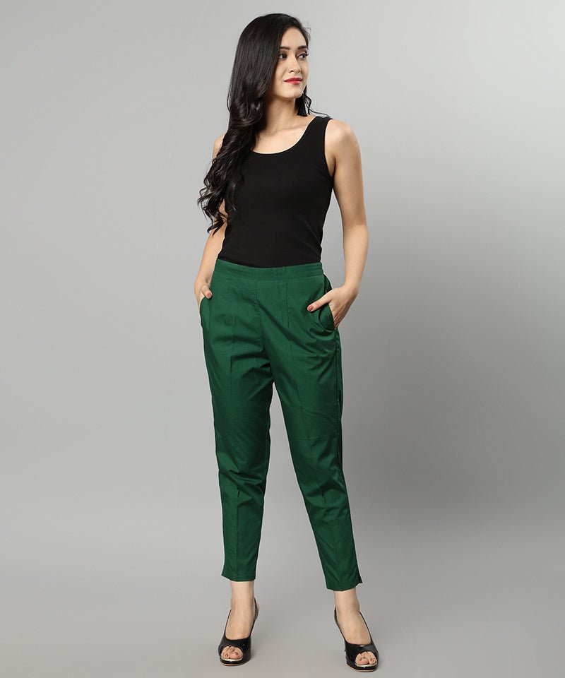 Dark Slate Gray Straight Fit Green Drainpipe Pants