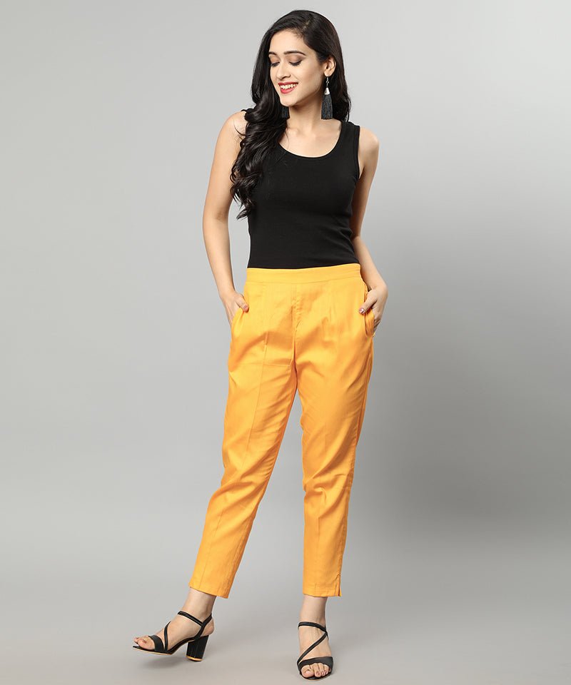 Sandy Brown Straight Fit Mustard Drainpipe Pants