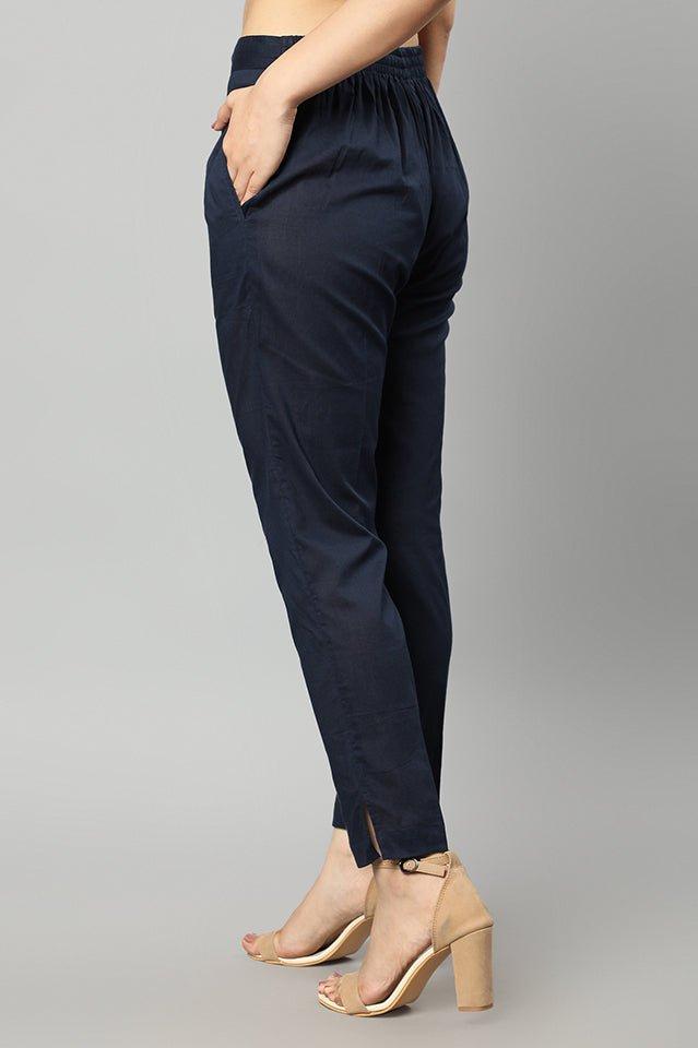 Black Straight Fit Navy Drainpipe Pants