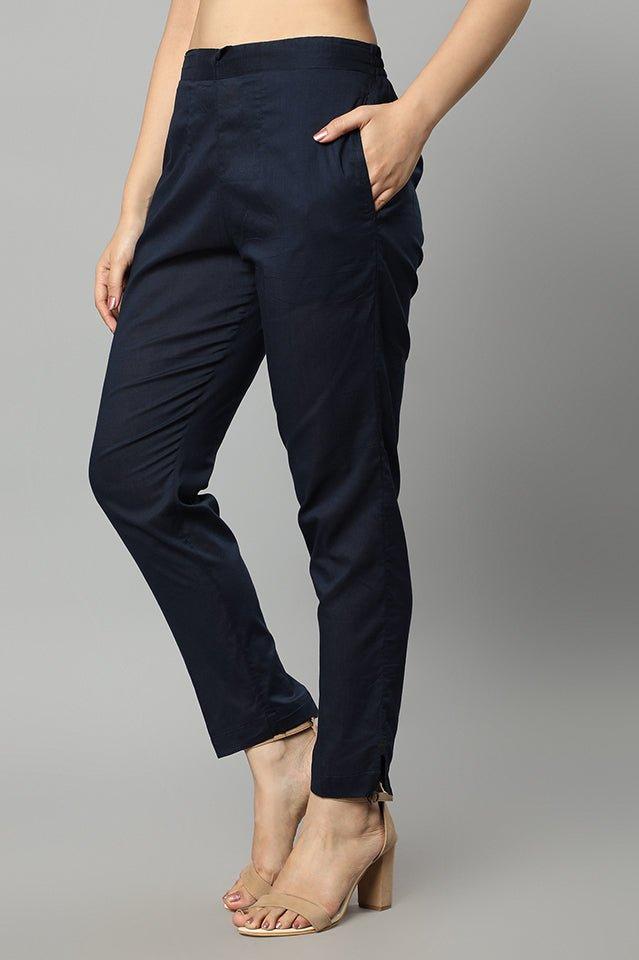 Black Straight Fit Navy Drainpipe Pants