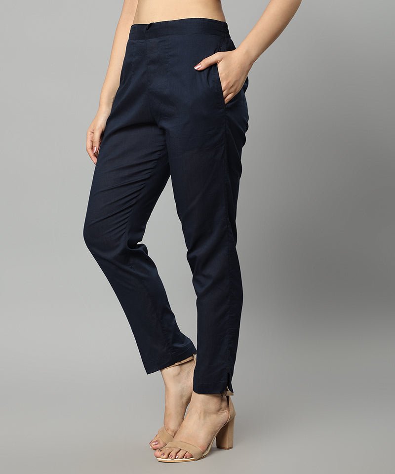 Black Straight Fit Navy Drainpipe Pants