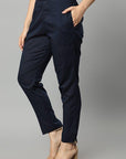 Black Straight Fit Navy Drainpipe Pants