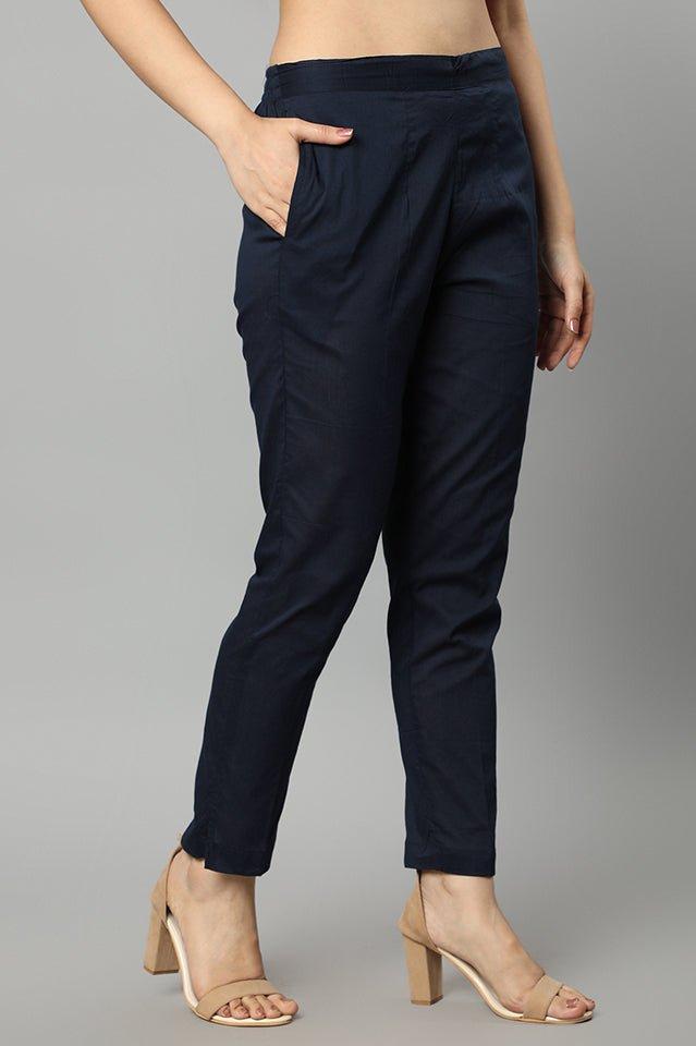 Black Straight Fit Navy Drainpipe Pants