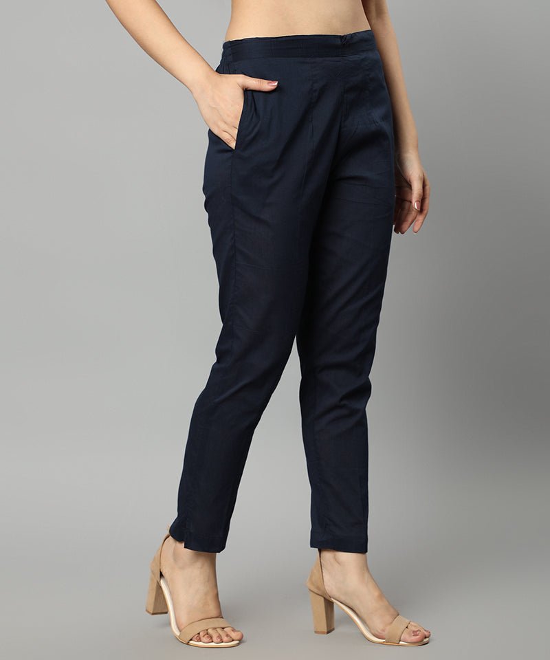 Black Straight Fit Navy Drainpipe Pants