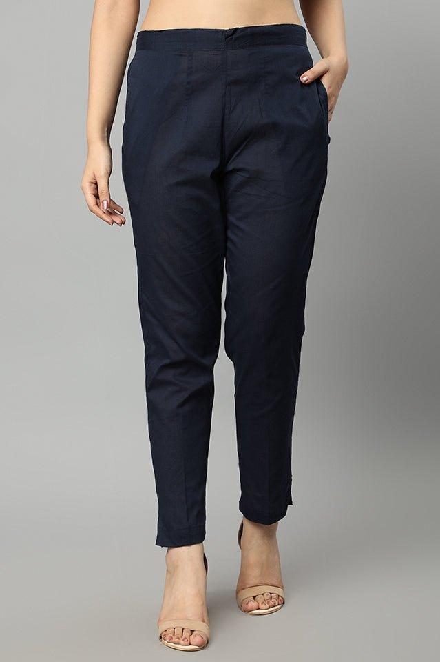 Black Straight Fit Navy Drainpipe Pants