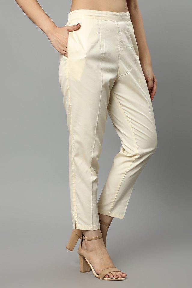 Bisque Straight Fit Off White Drainpipe Pants