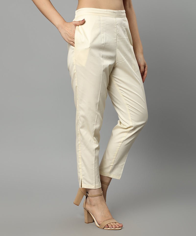 Bisque Straight Fit Off White Drainpipe Pants