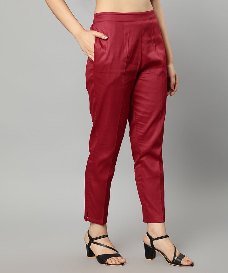 Brown Straight Fit Red Drainpipe Pants