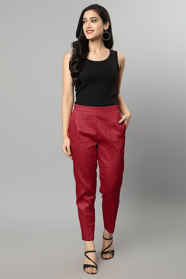 Brown Straight Fit Red Drainpipe Pants