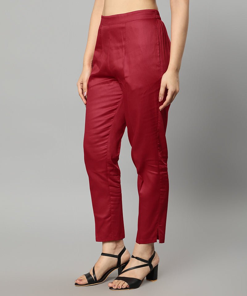 Brown Straight Fit Red Drainpipe Pants