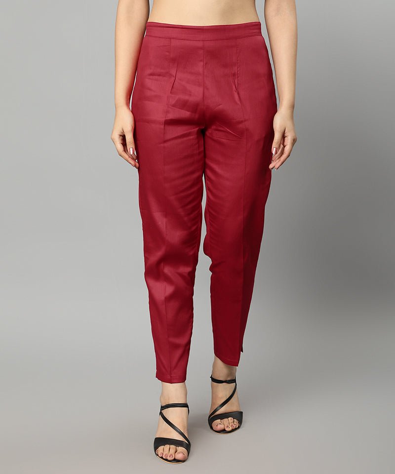 Brown Straight Fit Red Drainpipe Pants