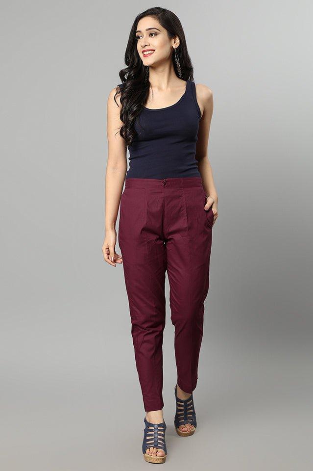 Saddle Brown Straight Fit Maroon Drainpipe Pants