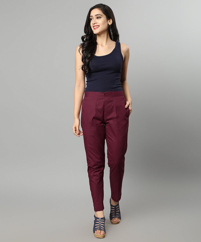 Saddle Brown Straight Fit Maroon Drainpipe Pants