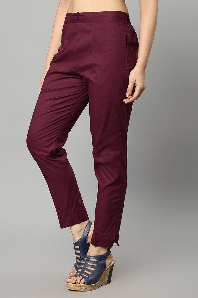 Saddle Brown Straight Fit Maroon Drainpipe Pants