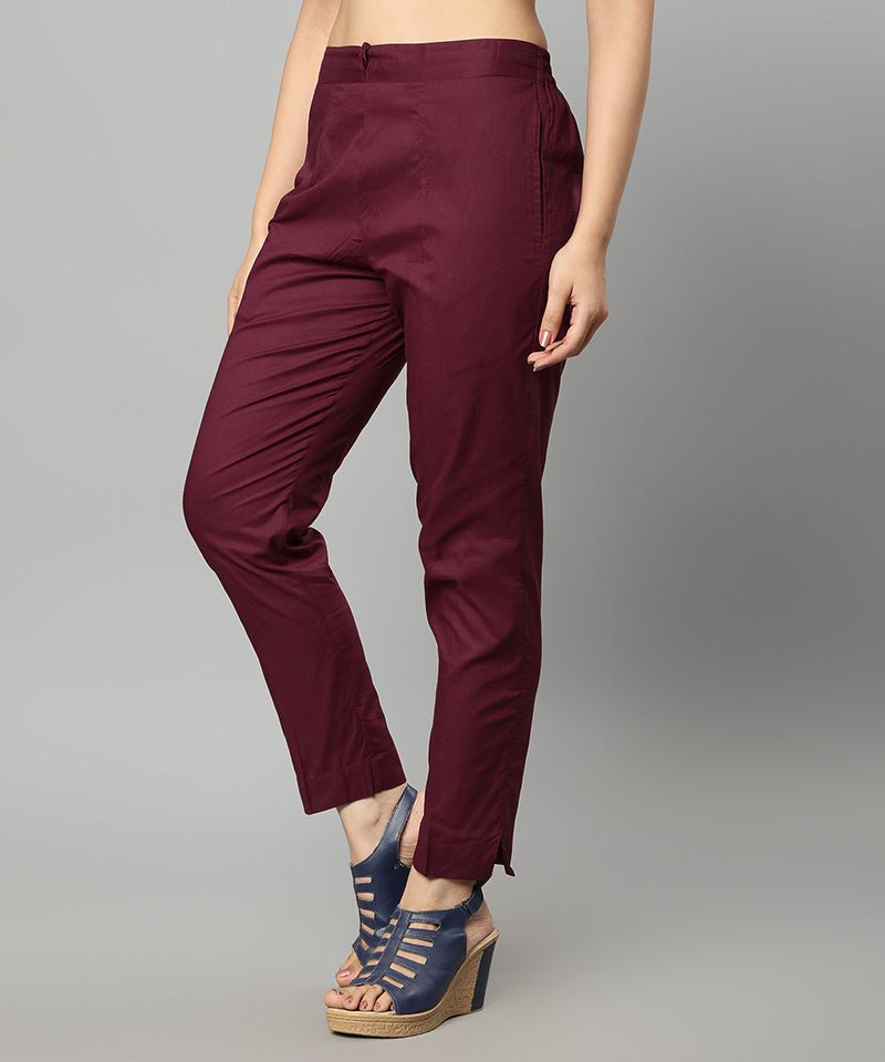 Saddle Brown Straight Fit Maroon Drainpipe Pants