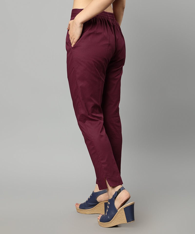 Saddle Brown Straight Fit Maroon Drainpipe Pants