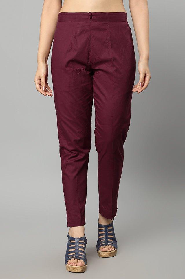 Saddle Brown Straight Fit Maroon Drainpipe Pants