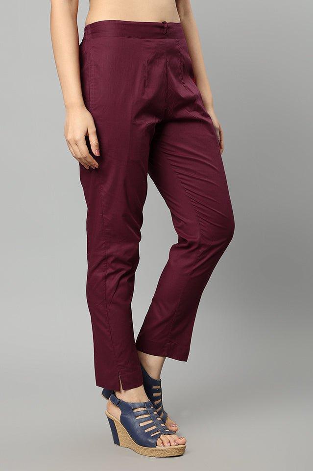 Saddle Brown Straight Fit Maroon Drainpipe Pants