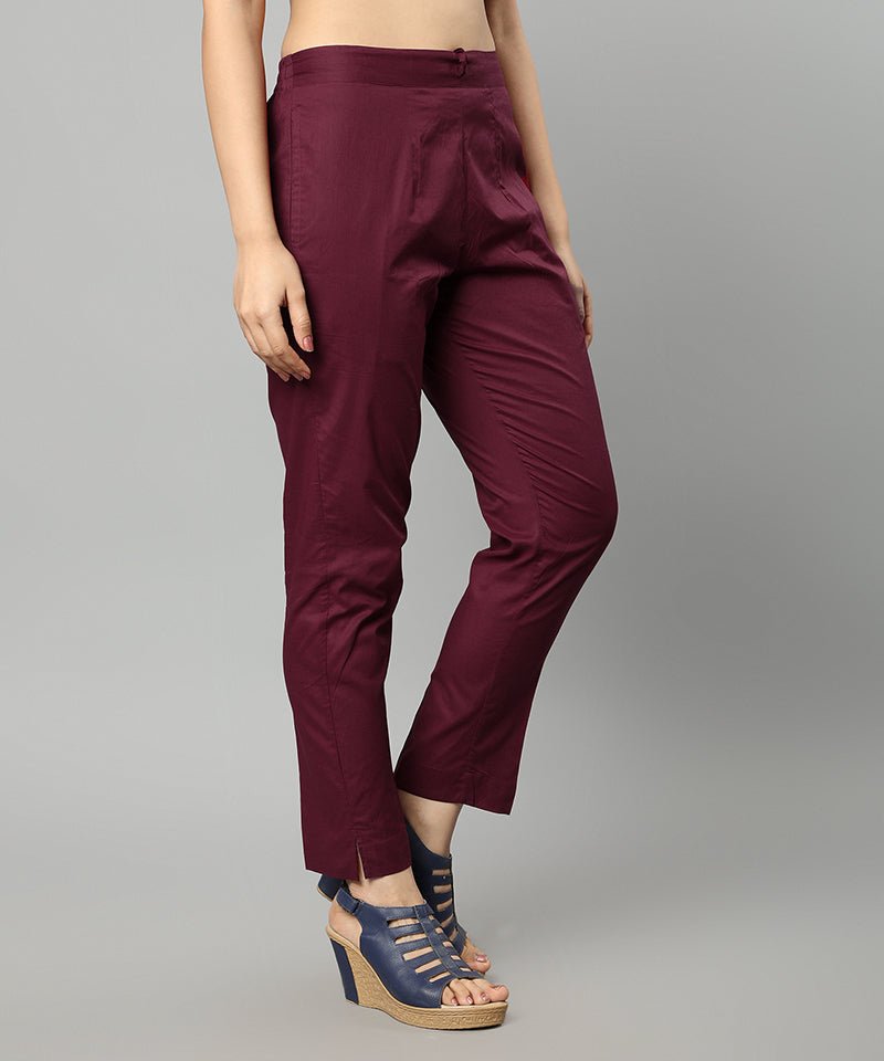 Saddle Brown Straight Fit Maroon Drainpipe Pants