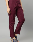 Saddle Brown Straight Fit Maroon Drainpipe Pants