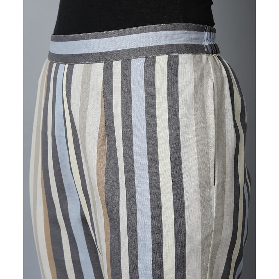 Gray Striped Linen Cotton Drainpipe Pants