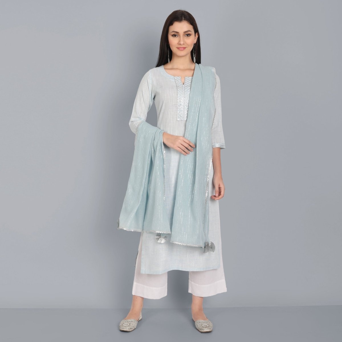 Dark Gray The Light Blue Lurex Kurta with Dupatta - Set of 3