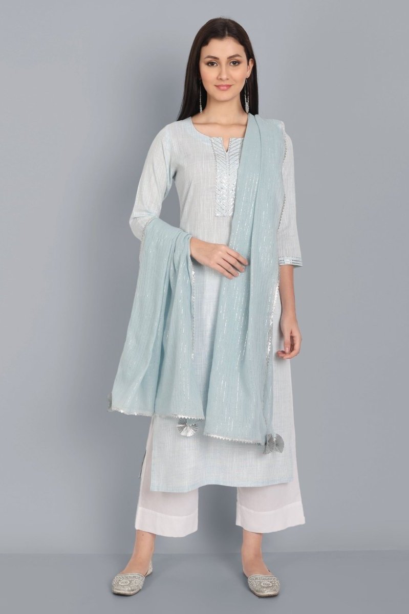 Dark Gray The Light Blue Lurex Kurta with Dupatta - Set of 3