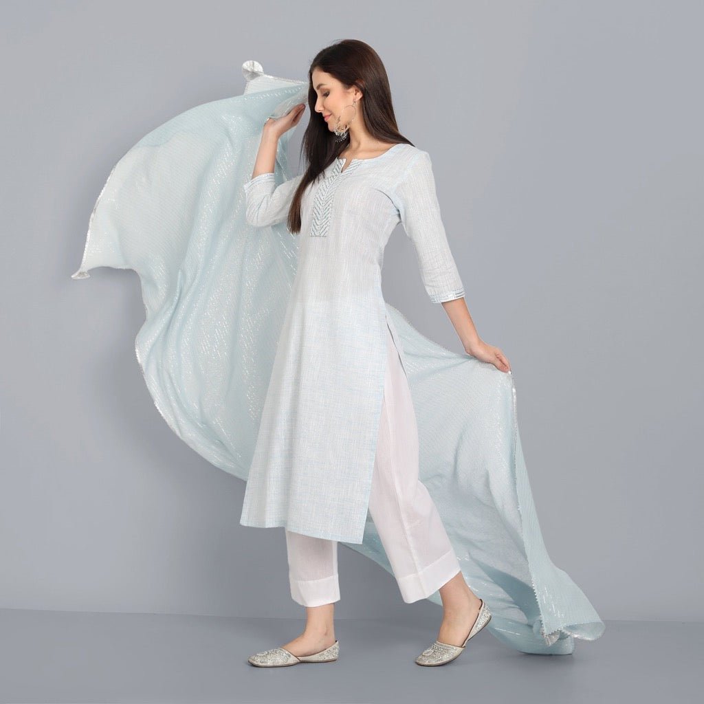 Gray The Light Blue Lurex Kurta with Dupatta - Set of 3